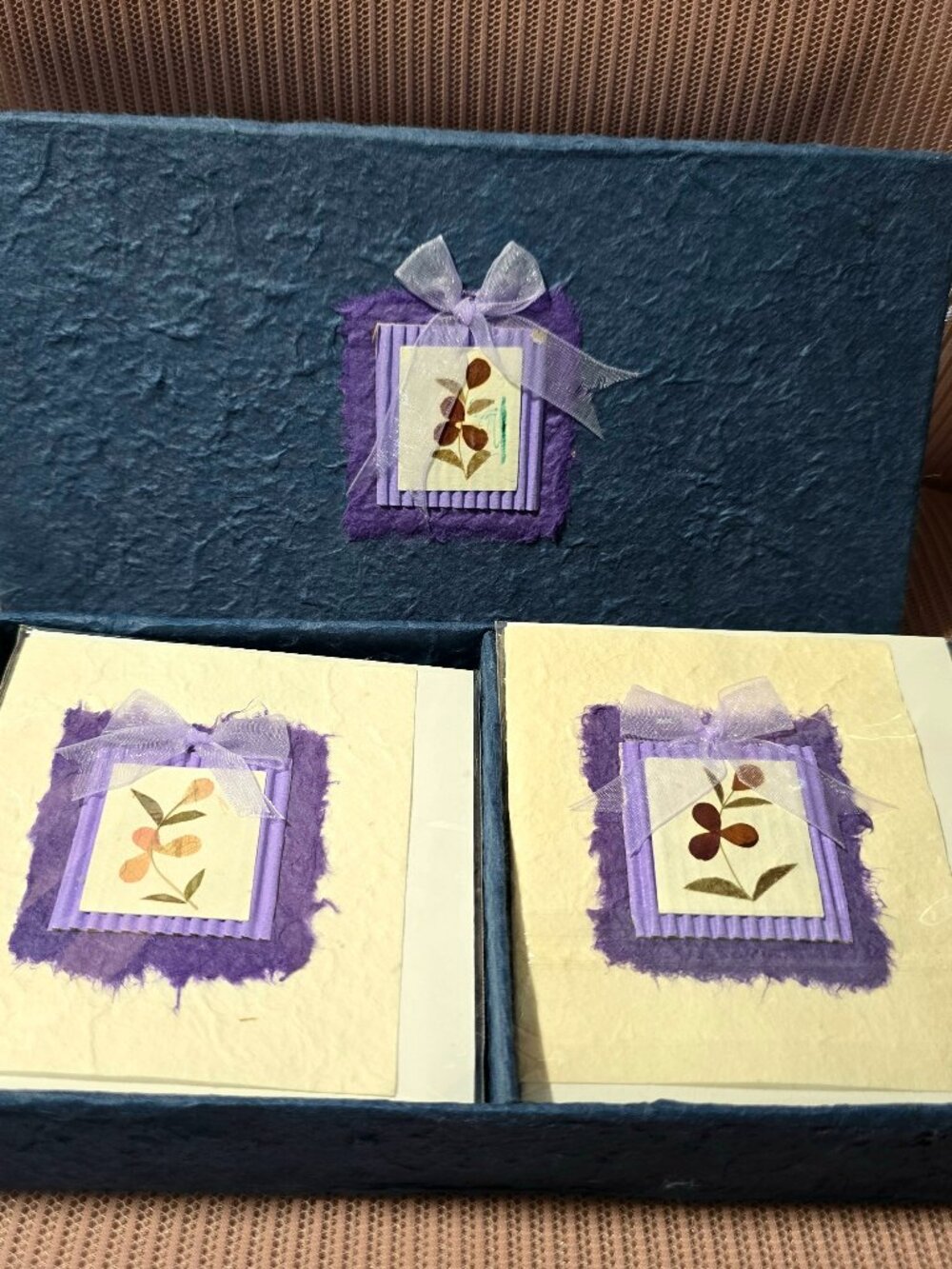 Korean Hanji Mulberry Paper Greeting Cards Boxed Set 10 Pack Pressed Flower New